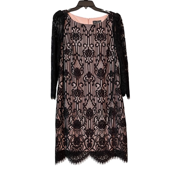 Jessica Howard Blush Pink and Black Lace Overlay Dress, Size 14. - Picture 2 of 13